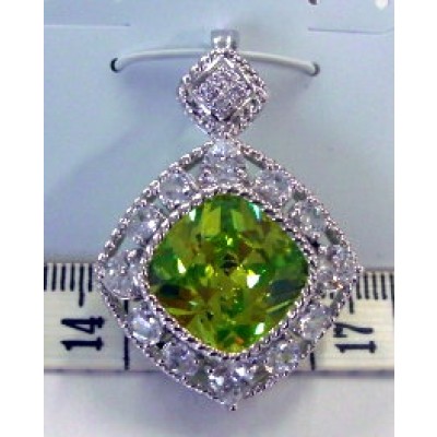 Sterling Silver Pendant Enhancer14X14mm Cushion Light Per.Cubic Zirconia with .Rope+H