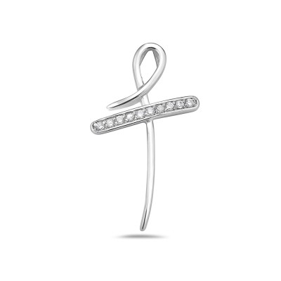 Sterling Silver Pendant Streamlines Cross with Cubic Zirconia Lines