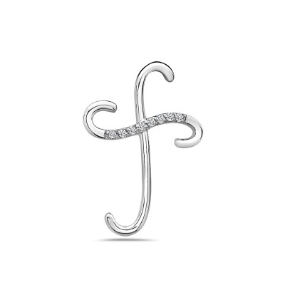 Sterling Silver Pendant Plain+Cubic Zirconia Wavy Streamlines Cross