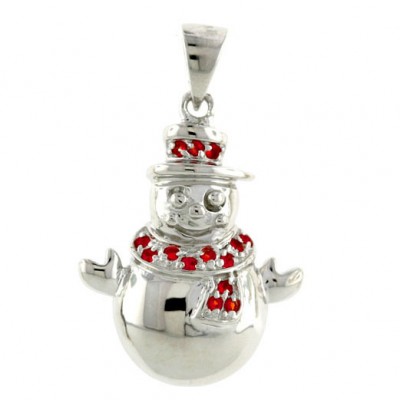 Sterling Silver Pendant A Wearing Long Garnet Cubic Zirconia Scarve Snowman