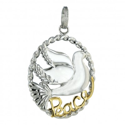 Sterling Silver Pendant 23X18mm Open Twisted Oval with Bird+Gold Plat