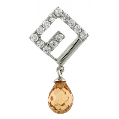 Sterling Silver Pendant Plain+Cubic Zirconia Greek Keys with Champagne Cubic Zirconia Broilette--N