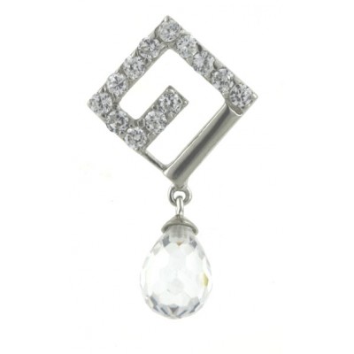 Sterling Silver Pendant Plain+Cubic Zirconia Greek Keys with Clear Cubic Zirconia Broilette--
