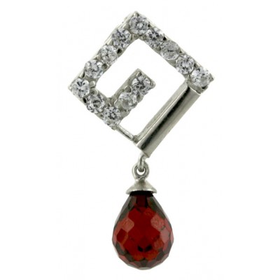 Sterling Silver Pendant Plain+Cubic Zirconia Greek Keys with Garnet Cubic Zirconia Broilette--N