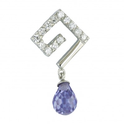 Sterling Silver Pendant Plain+Cubic Zirconia Greek Keys with Lv Cubic Zirconia Broilette--N