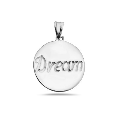 Sterling Silver Pendant Round 20mm "Dream" Word Cutout
