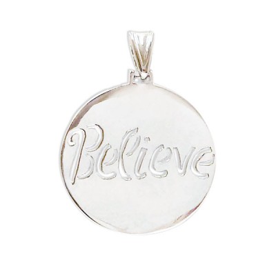 Sterling Silver Pendant Round 20mm "Believe" Word Cutout