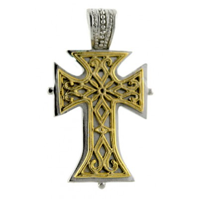 Sterling Silver Pendant Two Tone Detailed Open Art Deco Cross