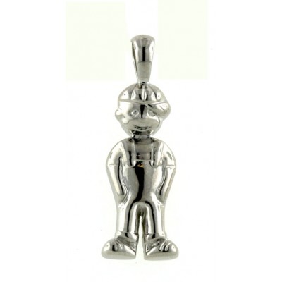 Sterling Silver Pendant Plain Boys Wearing Overall Clothes+Cap