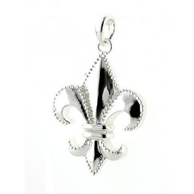 Sterling Silver Pendant Plain Fleur De Lis with Doted Lines--E-coated/Nickle Free