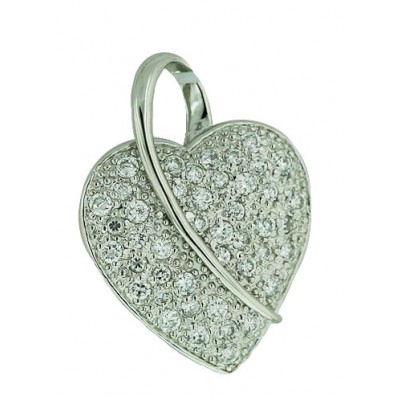 Sterling Silver Pendant Pave Cubic Zirconia Heart