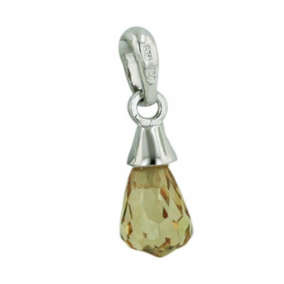 Sterling Silver Pendant 10mm Champagne Cubic Zirconia Briolette Drop