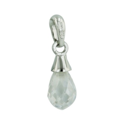Sterling Silver Pendant 10mm Clear Cubic Zirconia Briolette Drop