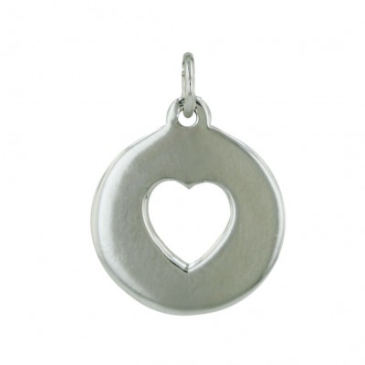Sterling Silver Pendant 15mm Plain Round Piereced Open Heart--E-coated/