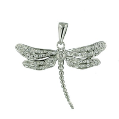 Sterling Silver Pendant (W=30mm) Clear Cubic Zirconia Dragonfly