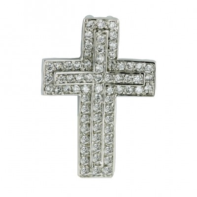 Sterling Silver Pendant 2 Layer Pave Cubic Zirconia Cross