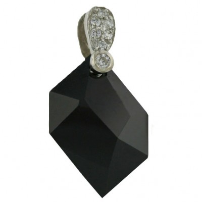 Sterling Silver Pendant Pave Clear Cubic Zirconia Top with Irreg.Shape Black Cubic Zirconia