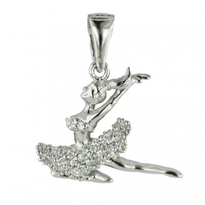 Sterling Silver Pendant Wearing Clear Cubic Zirconia Costume Dancing Ballerina