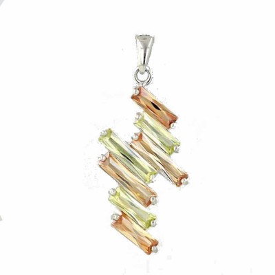 Sterling Silver Pendant 7 Champagne+Light Per.Cubic Zirconia Baguette