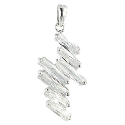 Sterling Silver Pendant 7 Clear Cubic Zirconia Baguette--E-Coated
