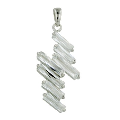 Sterling Silver Pendant 7 Clear Cubic Zirconia Baguette