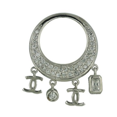 Sterling Silver Pendant 24mm Pave Clear Cubic Zirconia Open Circle+See+Cubic Zirconia Round/