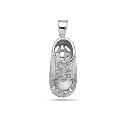 Sterling Silver Pendant Baby Shoe with Clear Cubic Zirconia