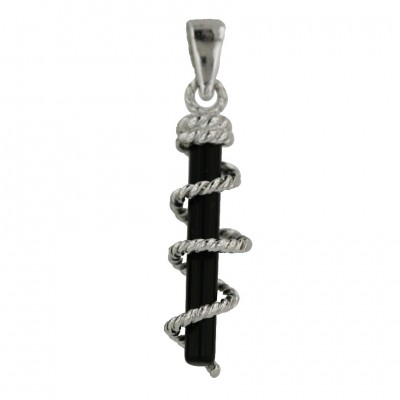 Sterling Silver Pendant 20mm Onyx Stick+Rope