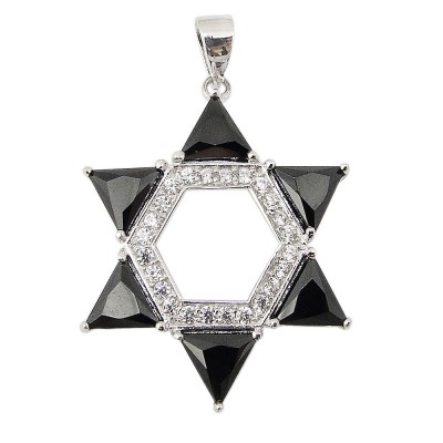 Sterling Silver Pendant Black Triangle Cubic Zirconia Jewish Star with Bail