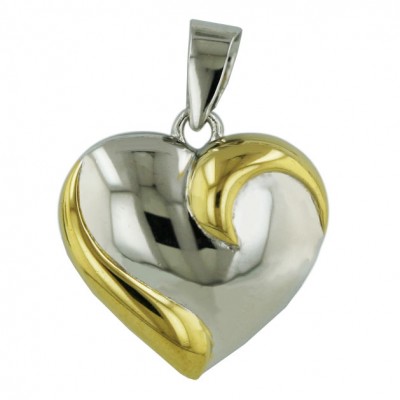 Sterling Silver Pendant Plain Heart (W=18mm) with Gold Tone Scroll