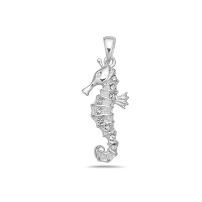 Sterling Silver Pendant (H=23mm) Clear Crystal Seahorse--E-coated