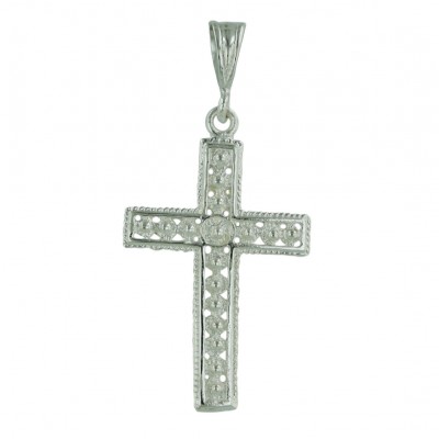 Sterling Silver Pendant Plain Doted Cross--E-coated/Nickle Free--