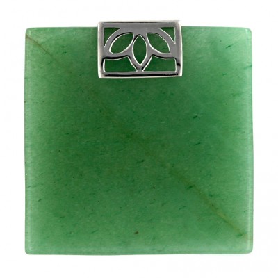 Sterling Silver Pendant 40X40mm Flat Square Green.Aventurine with Plain