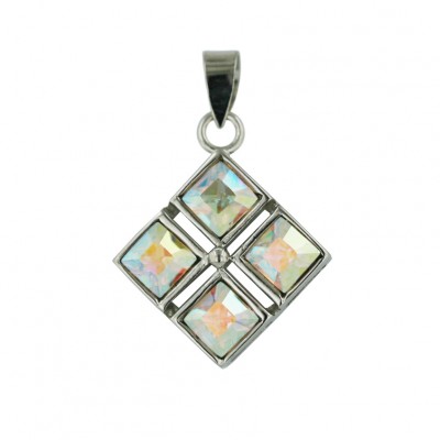Sterling Silver Pendant 4Pcs (5X5mm) AB color Cyrstal Crystal