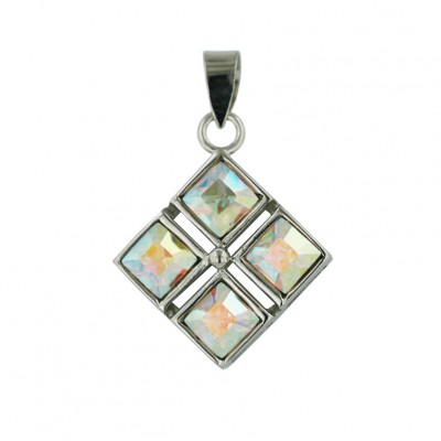 Sterling Silver Pendant 4Pcs (5X5mm) AB color Cyrstal Crystal