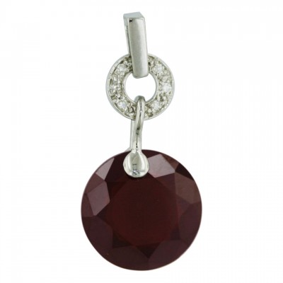 Sterling Silver Pendant Round Garnet Cubic Zirconia Faceted Cut with Pave Cubic Zirconia Open Cir