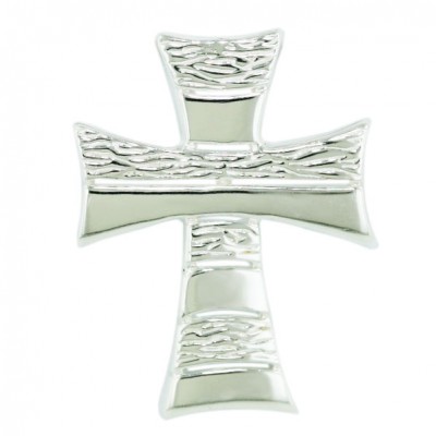Sterling Silver Pendant Plain+Lines Texture Open Cross--E-C