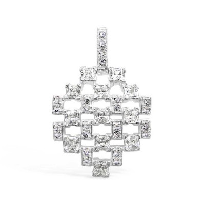 Sterling Silver Pendant Clear Cubic Zirconia Fence Pattern