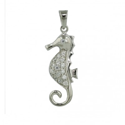 Sterling Silver Pendant Pave Seahorse