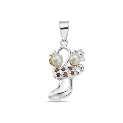 Sterling Silver 4mm Pearl + Red Cubic Zirconia Sox Pdt - E-Coated