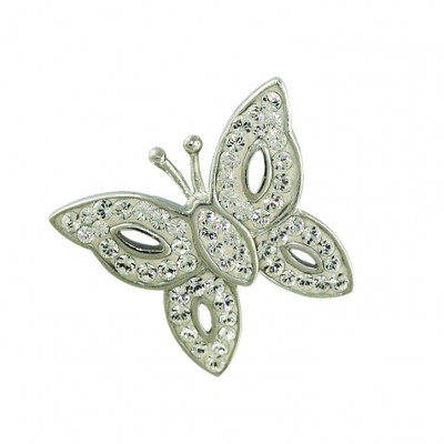 Sterling Silver Pendant Clear Cubic Zirconia Open Wings Butterfly