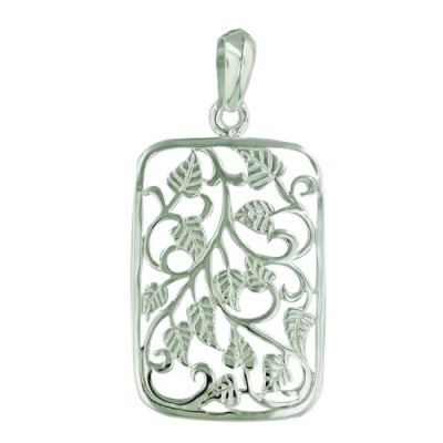 Sterling Silver Pendant Plain Open Rectangular Leaves--E-coated/Nickle Free--
