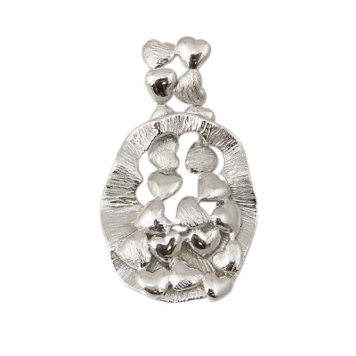 Sterling Silver Pendant 25mm Oval Line Texture with Plain Hearts