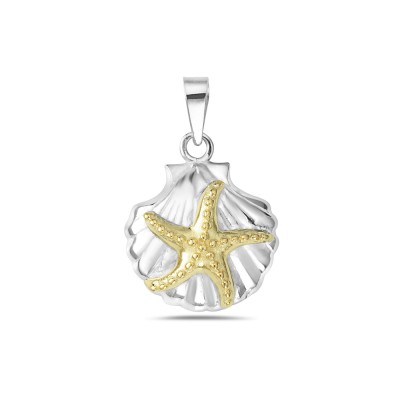 Sterling Silver Pendant 14mm 2 Tone Gold Plain Starfish Shell Line