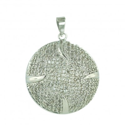Sterling Silver Pendant W=27.5mm Clear Cubic Zirconia Round Dome