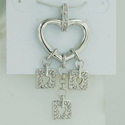 Sterling Silver Pendant Plain Open Heart with 3 Square Open Heart Dangling