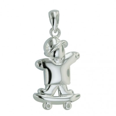 Sterling Silver Pendant Plain Boy on Roller Skating Board--E-coated/Nickle Free-