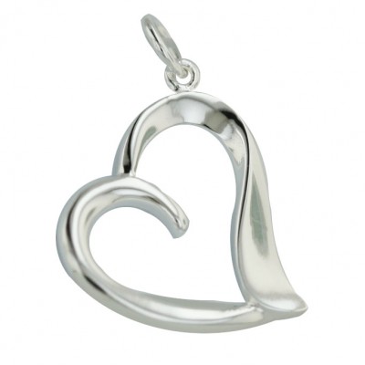 Sterling Silver Pendant 18mm Plain Open Slanted Heart--E-coated/Nickle Free--