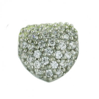 Sterling Silver Pendant Tiny Pave Clear Cubic Zirconia Puff Heart