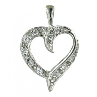 Sterling Silver Pendant Clear Cubic Zirconia Open Heart--Rhodium Plating/Nickle Free--